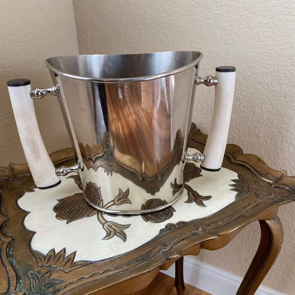SAFAVIEH Stainless Steel And Bone Ice or Beverage Bucket Bar Accessory 7.5'' tal